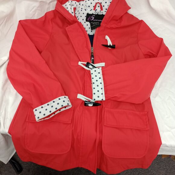 I5 Apparel Kids Hooded Waxie Toggle Rain Jacket Slicker M (8-10) Red Navy - Picture 6 of 8